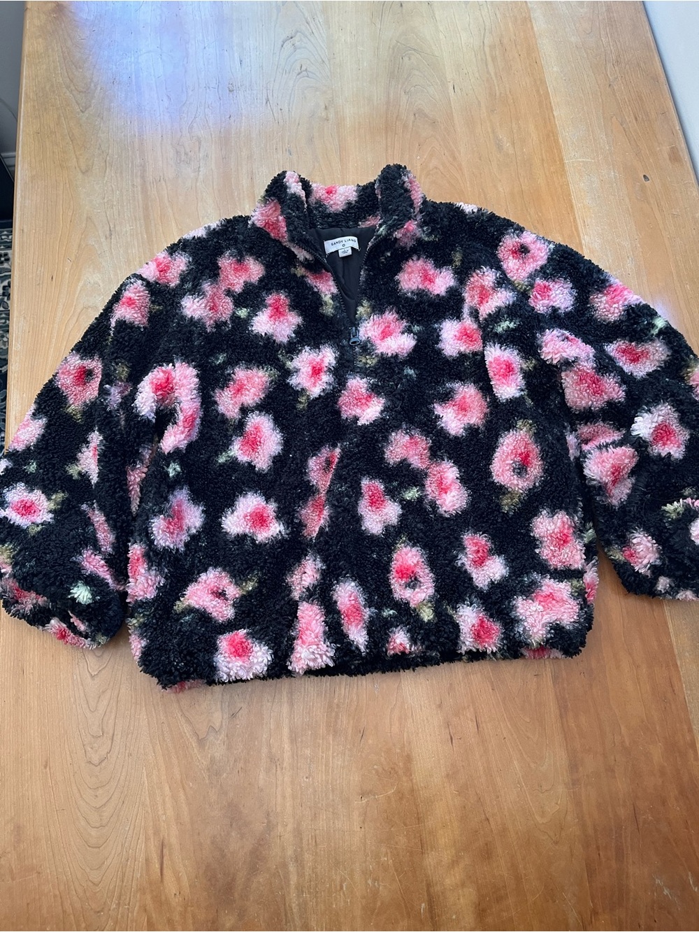 Sandy Liang x Target - Half Zip Faux Fur Floral Pullover - Black/Pink - Size L